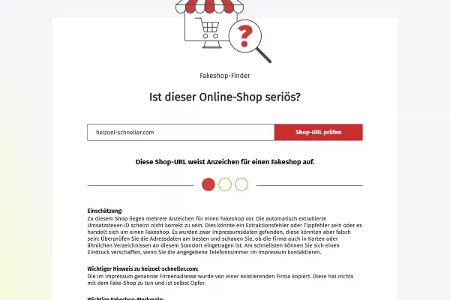 Fake Shops wie Heizoel-schneller.com erkennt die Webseite der Verbraucherzentrale und prüft dabei mehrere Punkte.