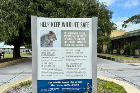 Schilder erläutern den richtigen Umgang mit den Beuteltieren.