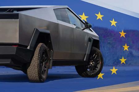 Tesla Cybertruck Europa Collage Flagge