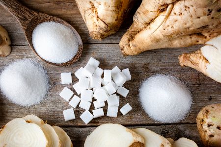 Zucker als Würfel, lose und unverarbeitete Rüben
