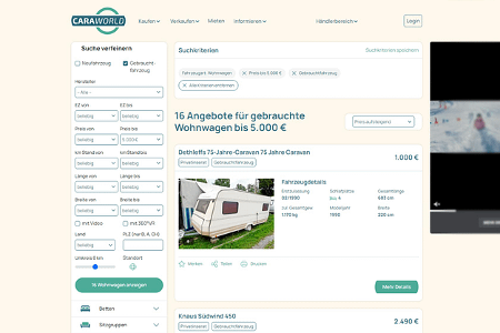 Screenshot (15.10.2025) Caraworld.de: gebrauchte Wohnwagen