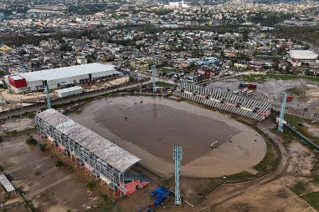Das Stadion in Montego Bay ist nach dem Hurrikan Melissa überflutet.