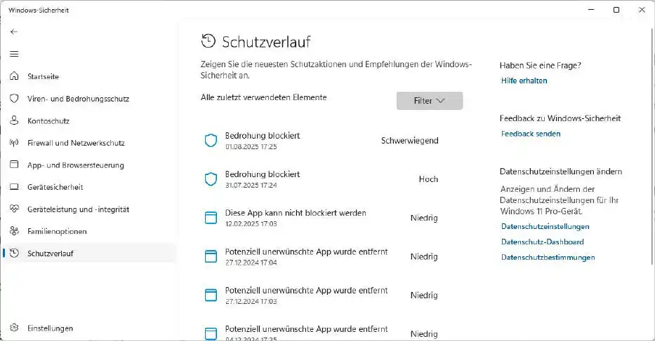 Antivirenprogramme wie der Windows Defender legen Verzeichnisse der identifizierten Bedrohungen an. Hier kannst Du Dir unter anderem die Herkunft der Dateien anzeigen lassen.