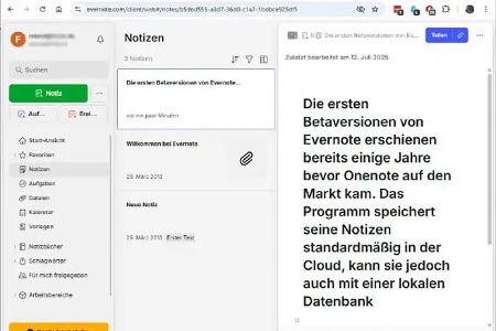 Damit Du Deine Notizen immer im Blick behältst, arbeitet Evernote mit einer dreigeteilten, hierarchischen Ansicht.