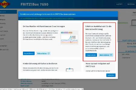 Installierst Du die neue Firmware-Version auf Deiner FRITZ!Box, bekommst Du direkt eine Meldung über den neuen Internet-Ausfallschutz angezeigt und kannst sofort mit der Einrichtung beginnen.