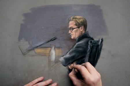 Marius Borg Høiby darf während des Prozesses nicht fotografiert werden. So stellt ihn ein Gerichtszeichner am zweiten Verhandlungstag dar. 