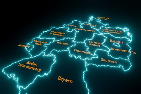 Digitale Deutschlandkarte mit eingezeichneten Bundesländern