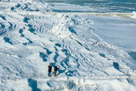 Frost und Schnee verwandelten den Ostseestrand von Usedom in eine Winterlandschaft.