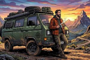 Mann, Campingbus, Wildnis