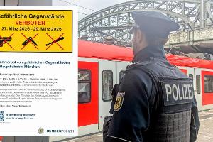Vom 27. bis 29. März 2026 gilt in allen Bereichen des Hauptbahnhofes München u.a. ein Mitführverbot gefährlicher Gegenstände und Waffen. Die Bundespolizeiinspektion München ist verstärkt im Einsatz.