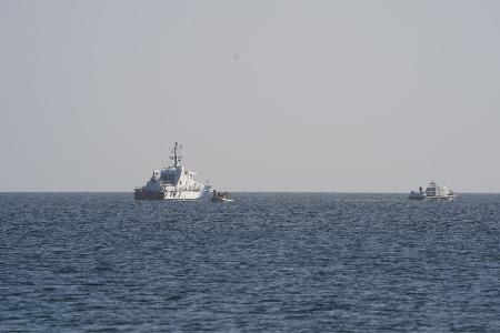 Der Buckelwal wird von mehreren Schiffen begleitet.