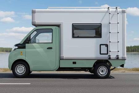 Außenaufnahme, Seitenansicht, Leiter, Wohnkoffer, Fenster