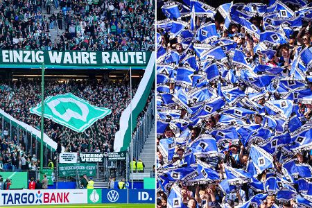 Collage aus den Fans von Werder Bremen und dem Hamburger SV