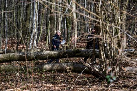 Polizeibeamte und andere Einsatzkräfte waren in dem Waldstück vor Ort.