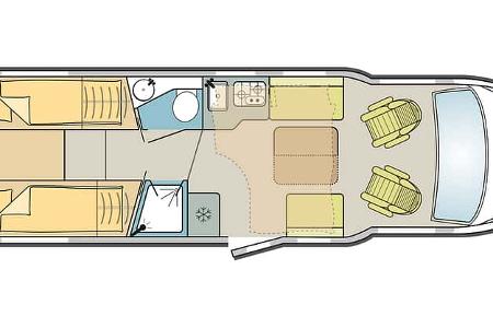 Grundriss, Ahorn Camp TE 740, Wohnmobil, Teilintegriert, Preiswert, Einzelbett