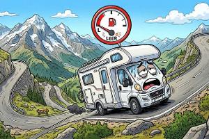 Wohnmobil Berg, Comic Stil, Tank leer