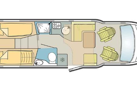 Grundriss, Forster T 745 EB, Wohnmobil, Teilintegriert, Preiswert, Einzelbett
