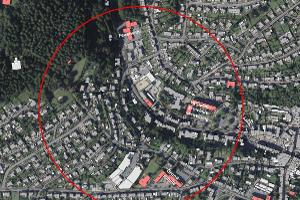 Karte mit Evakuierungsradius