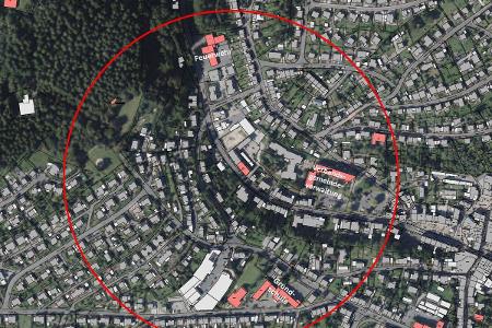 Karte mit Evakuierungsradius