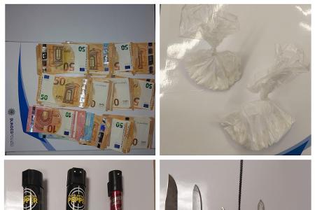 Collage der Bundespolizei über Teile der Sicherstellungen im Einsatz der Waffenkontrollen rund um den Hamburger Hauptbahnhof-
Foto-Quelle: Bundespolizeiinspektion Hamburg-