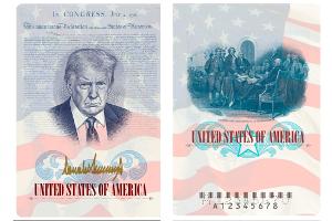 Donald Trump im Pass: Das Abbild des US-Präsidenten wird auf der Innenseite einer Sonderausgabe der amerikanischen Reisedokumente zu sehen sein.