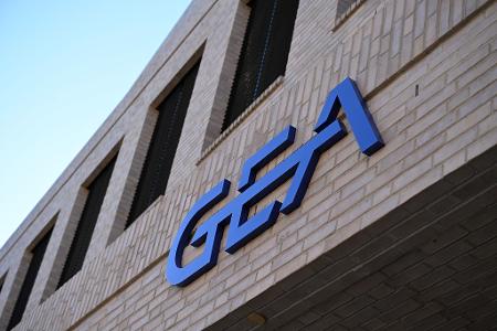 Das Gea-Logo am neuen Firmensitz in Düsseldorf.