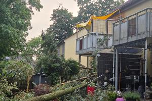 Am Hülsloh kippte ein Baum auf ein Haus und beschädigte Balkone