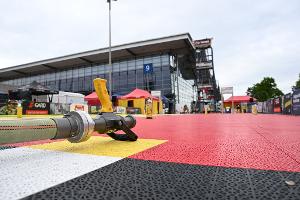 Blick auf die Wettkampf-Strecke auf der Rettungsmesse Interschutz.
