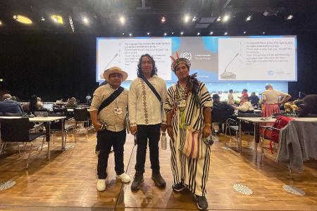 Teilnehmer aus der ganzen Welt sind in Bonn zu Klimaverhandlungen zusammengekommen - hier Vertreter aus Kolumbien und Peru.