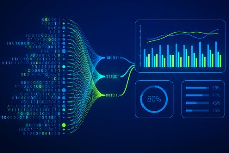 Digitales Bild von Daten, die zusammenfließen und ausgewertet werden