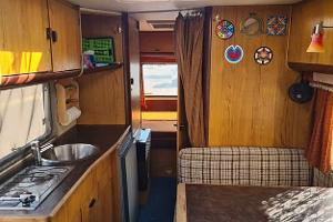 Wohnraum hinten, Hymer 650 BS, Oldtimer, Integriert, Wohnmobil, Klassiker