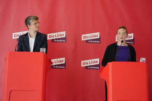 Linke-Politikerin Violetta Bock und Rechtsanwalt Johannes Franke in Berlin. Hat die Linke vor Gericht Erfolg?