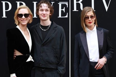 Schwarz-Weiß-Partnerlook: Cate Blanchett, ihr Sohn und Rosamund Pike