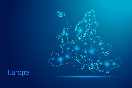 Digitale von Europa mit leuchtenden Verbindungslinien