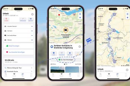 Mit der Touren-Funktion können Sie Ihre ganz persönliche Reiseroute gestalten und Stell- und Campingplätze entlang der Route hinzufügen.