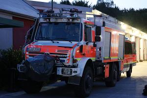 Das Waldbrand-TLF aus Düsseldorf kurz vor der Abfahrt nach Bonn.