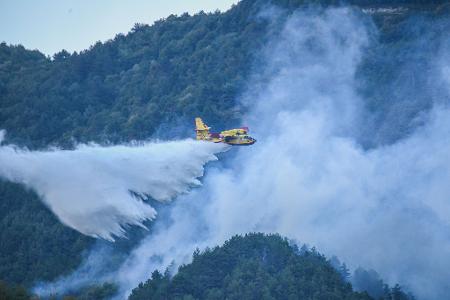 Die Feuerwehr ist mit Löschflugzeugen im Einsatz.