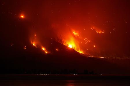 Der Waldbrand in der Bald Range in British Columbia in Kanada wütet an einem Hang.