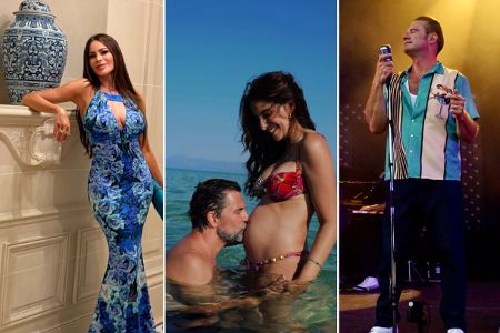Collage aus Sofia Vergara, Tom Beck und Chryssanthi Kavazi und Dick Brave