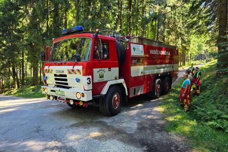 Feuerwehrleute konnten den in Brand geratenen Hubschrauber löschen und ein Ausbreiten der Flammen verhindern. 
