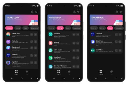 Drei Beispiele für Good Lock auf Samsung-Geräten.