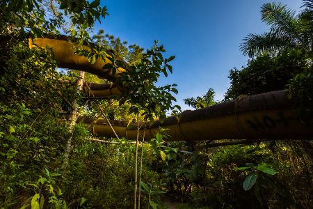 Bahnen einer Wasserrutsche im Dschungel