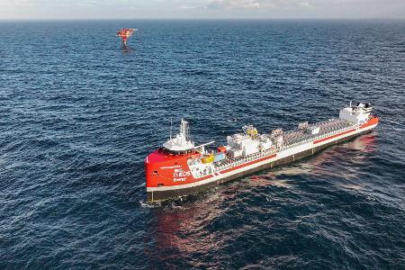 Das Transportschiff Carbon Destroyer 1 bringt das flüssige CO2 zur ausgedienten Ölplattform Nini West in der Nordsee vor Dänemark. (Handout)