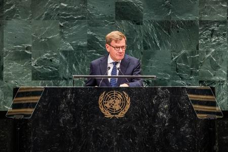 Wadephul bei seiner Rede der UN-Generaldebatte.