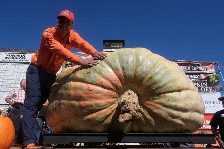 Riesenkürbis-Show in den USA: Travis Gienger aus Anoka feiert Platz eins bei der Pumpkin Weigh-Off